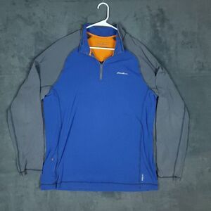 Eddie Bauer Travex Pullover Mens Large Tall Blue Gray 1/4 Zip FreeDry Athletic